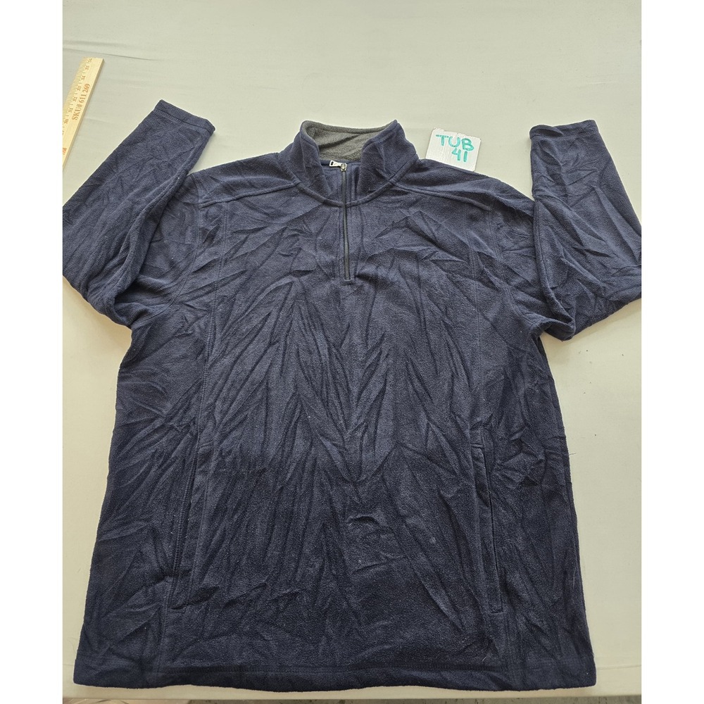 St Johns Bay Mens Navy Blue Quarter Zip Fleece Pullover Mock Neck Jacket Large